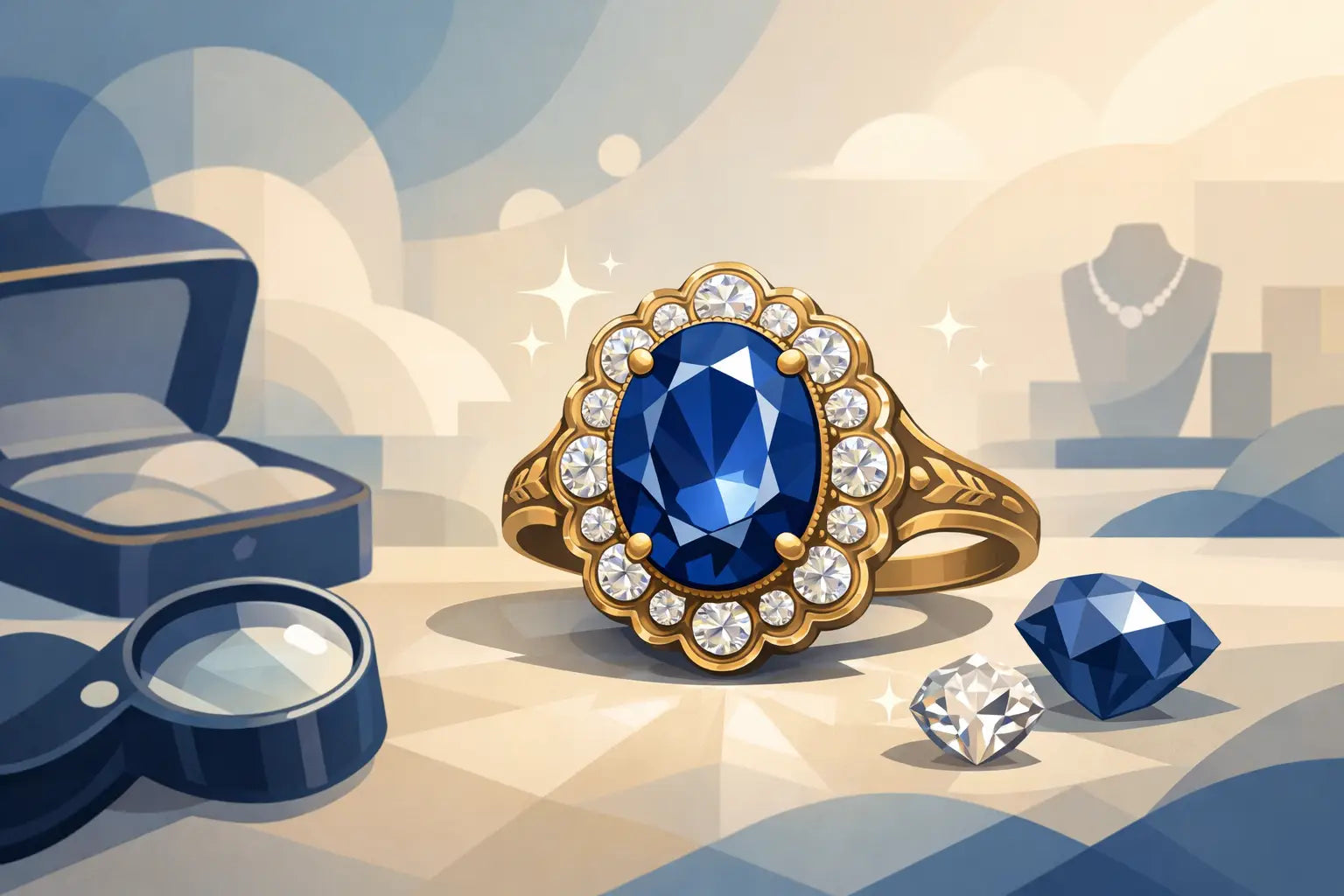 Bague ancienne en saphir naturel, bien choisie